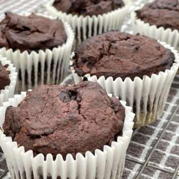 Coconut flour chocolate muffins in paper cases.