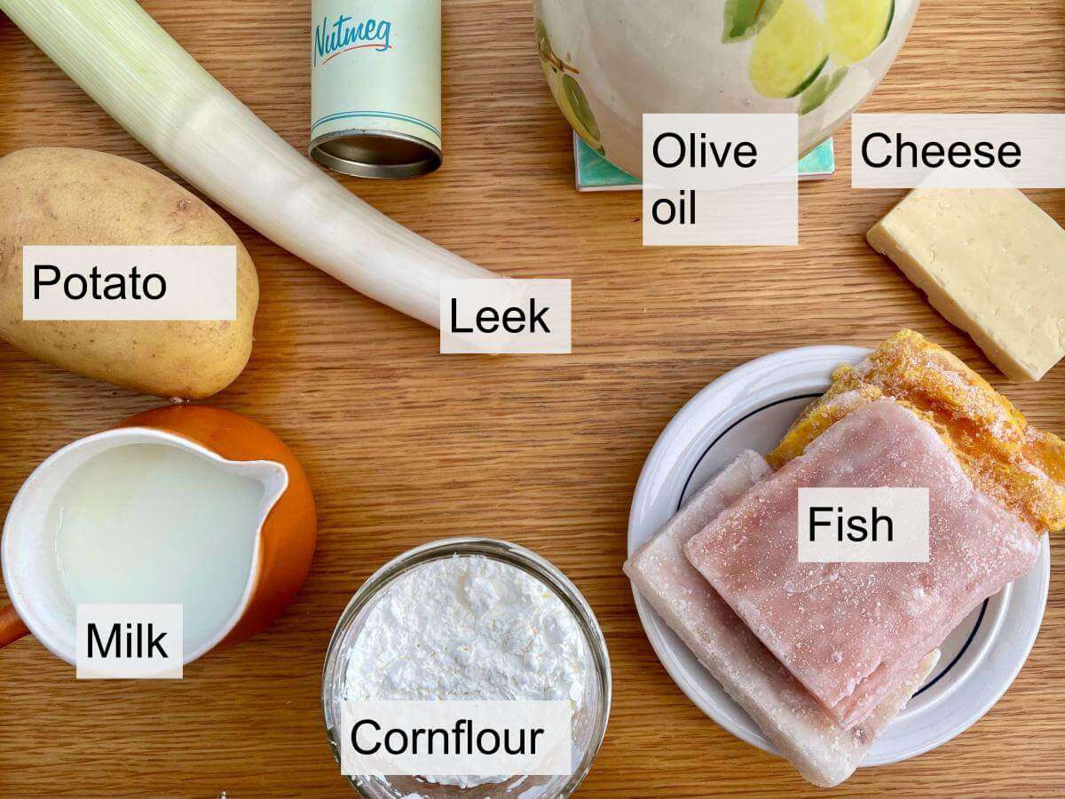 Ingredients for fish pie.
