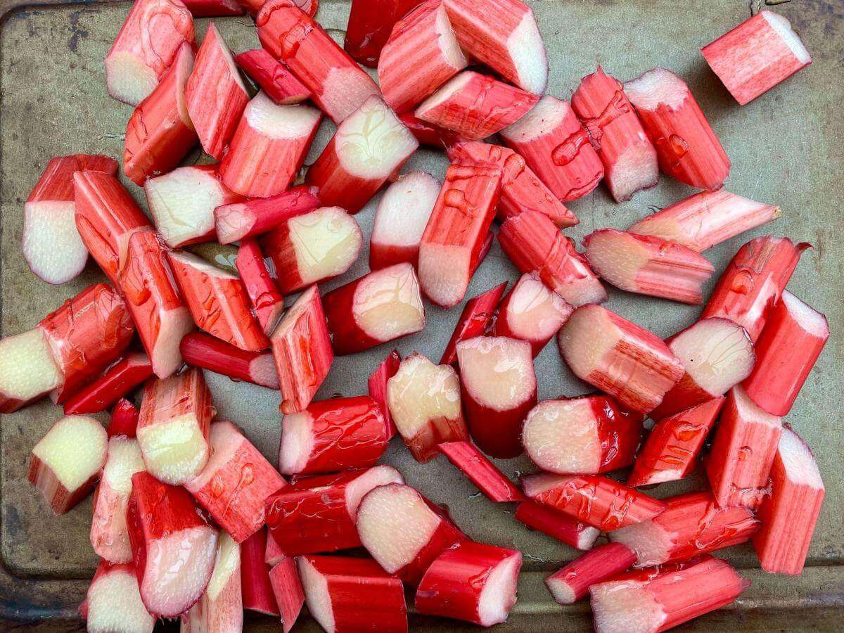 Rhubarb pieces drizzled with honey.