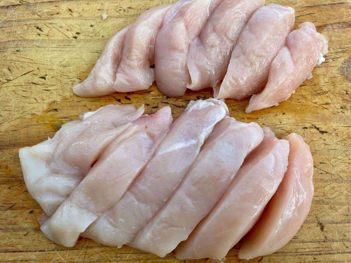 Sliced chicken strips.