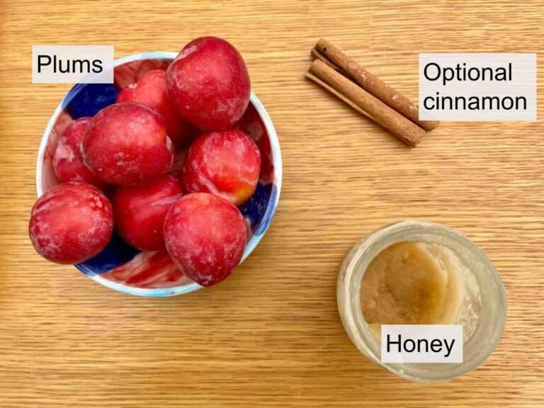 Stewed Plums with Honey Cinnamon and Kale