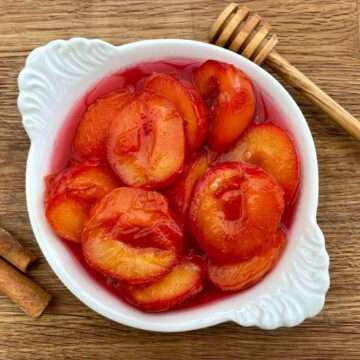 Stewed plums with honey.
