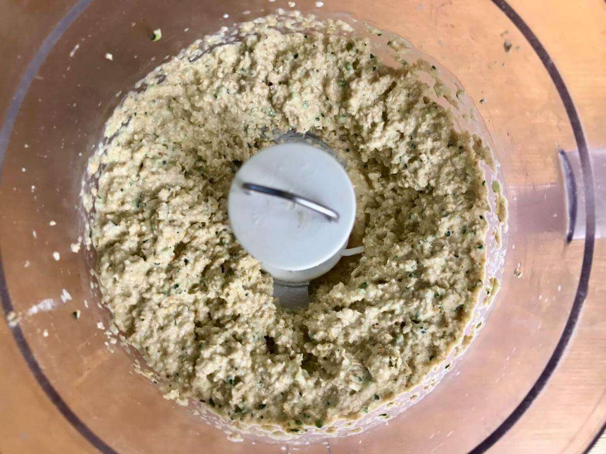 Savoury cheese muffin mixture in food processor.
