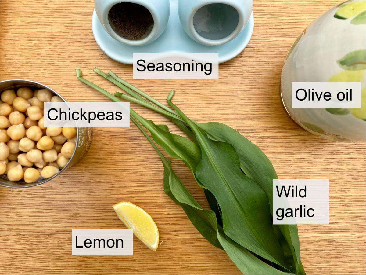 Ingredients for wild garlic hummus.