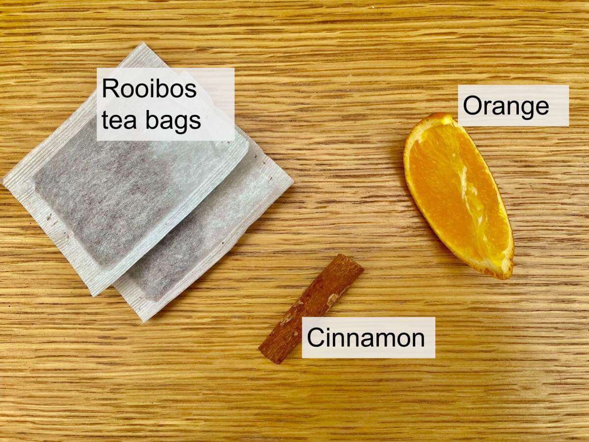 Rooibos tea bags, orange and cinnamon.