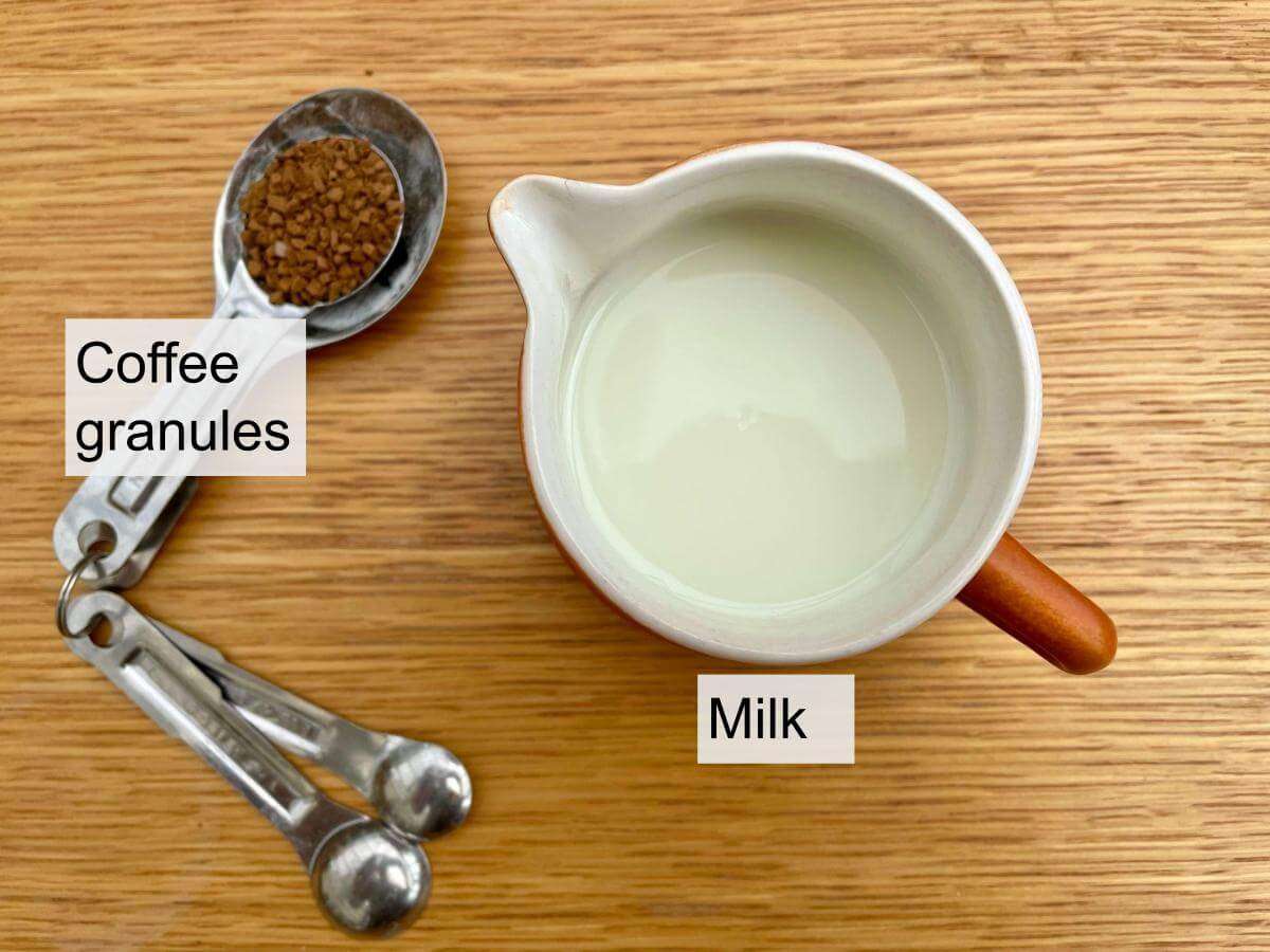 Coffee granules and milk.