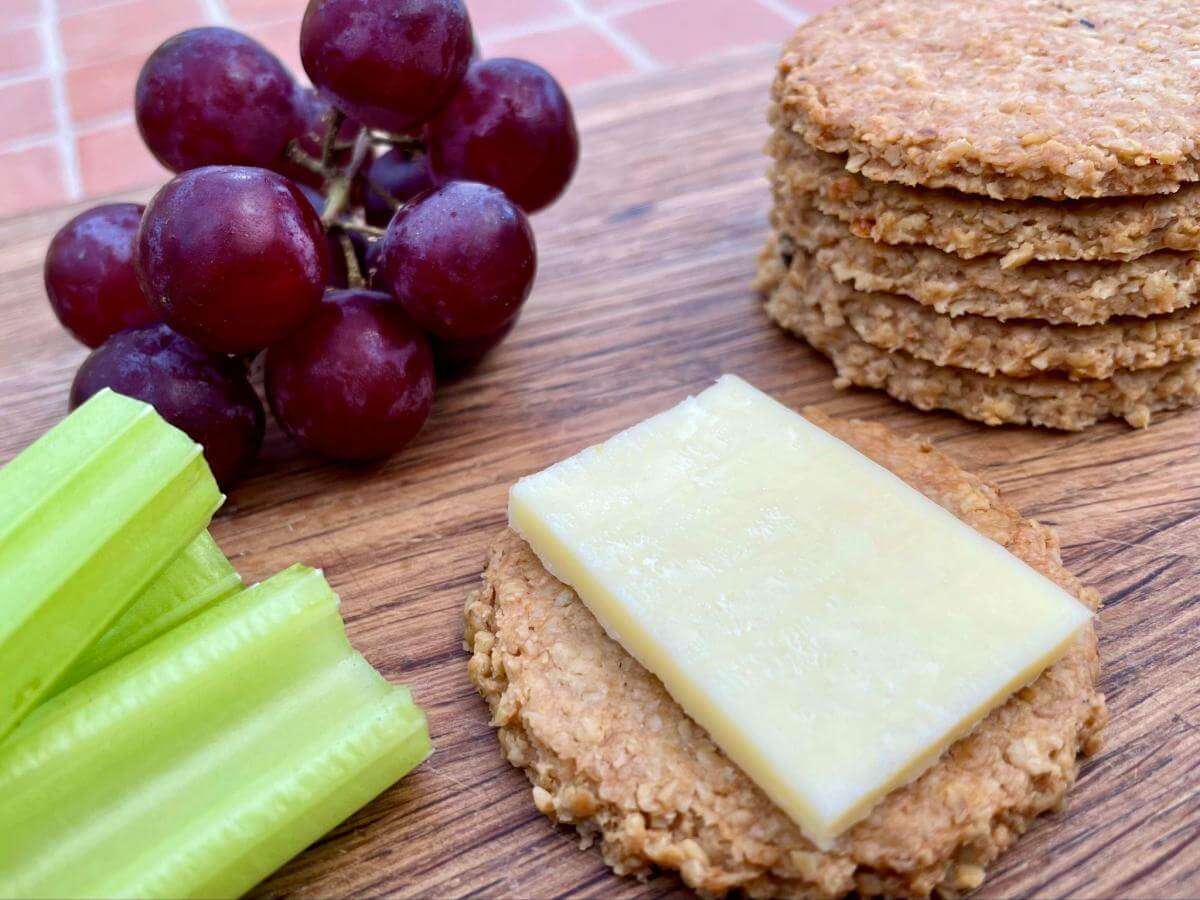 Oatcakes with cheese grapes and celery.