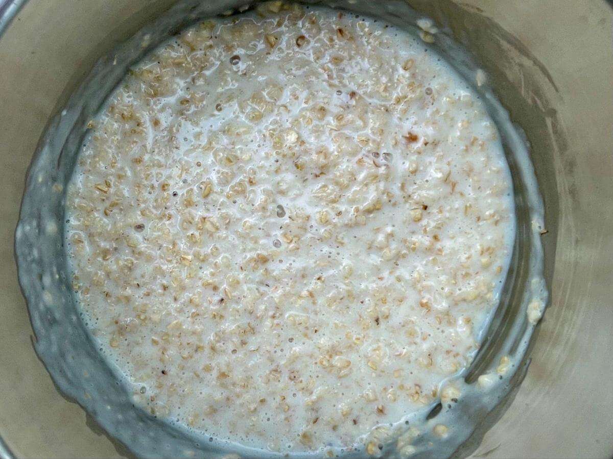 Making porridge in pan.