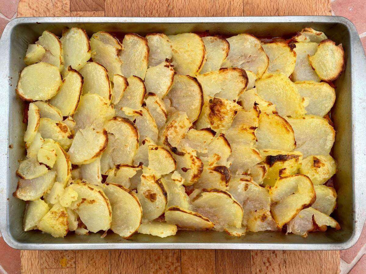 Browned potatoes on hotpot.