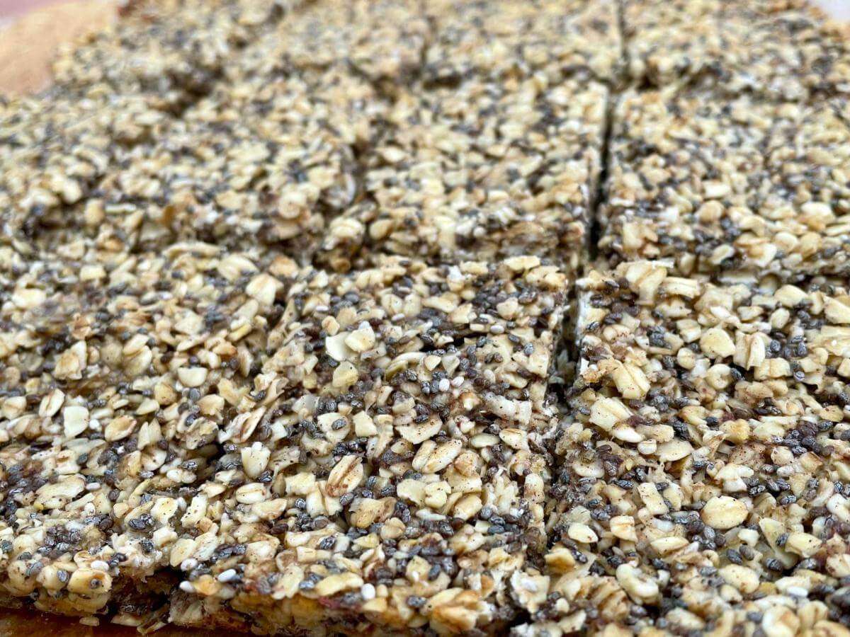 Sliced flapjack with chia seed.