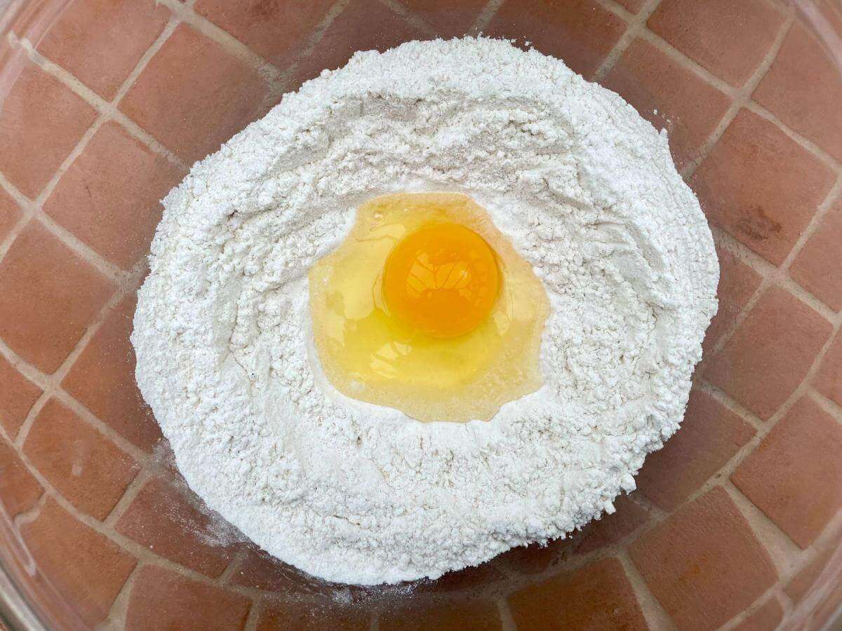 Egg in centre of flour.
