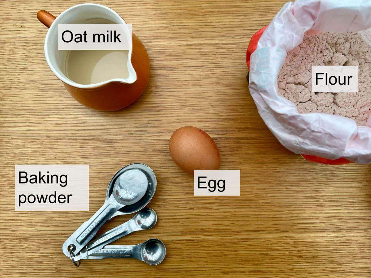 Ingredients for oat milk pancakes.