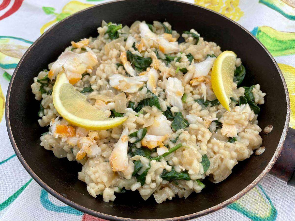 Smoked haddock and spinach risotto.