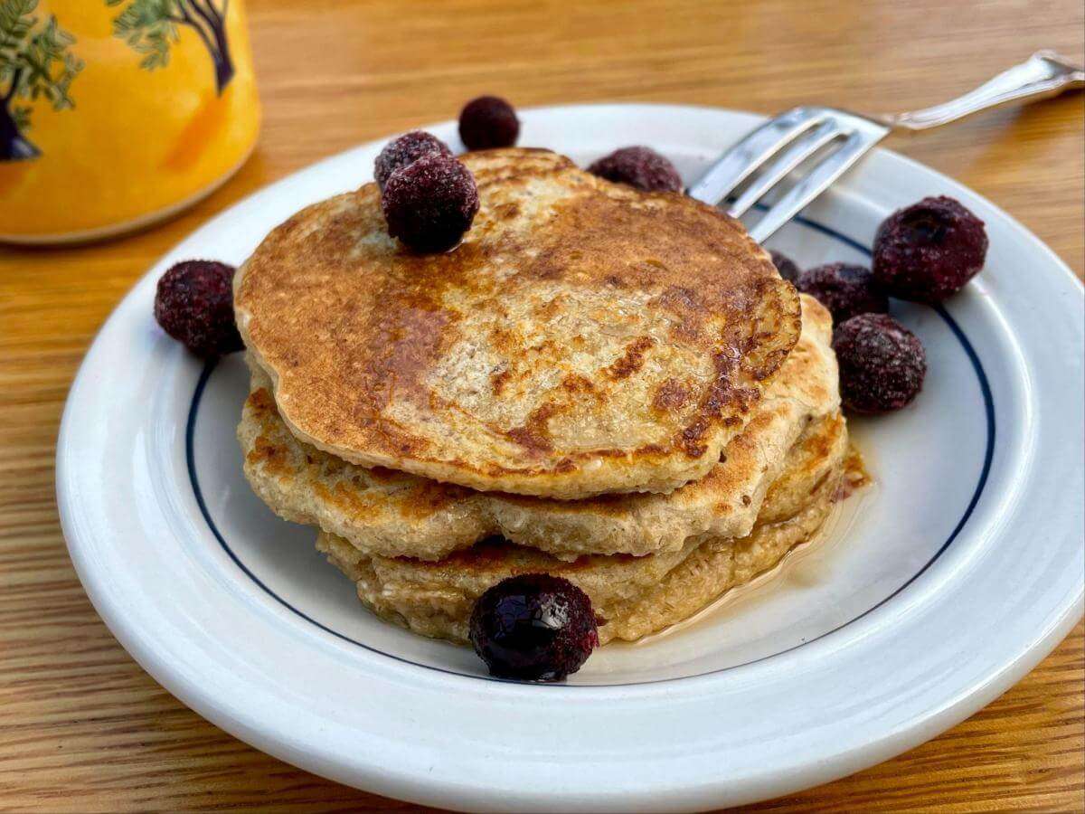 Oat bran pancakes with blueberries.