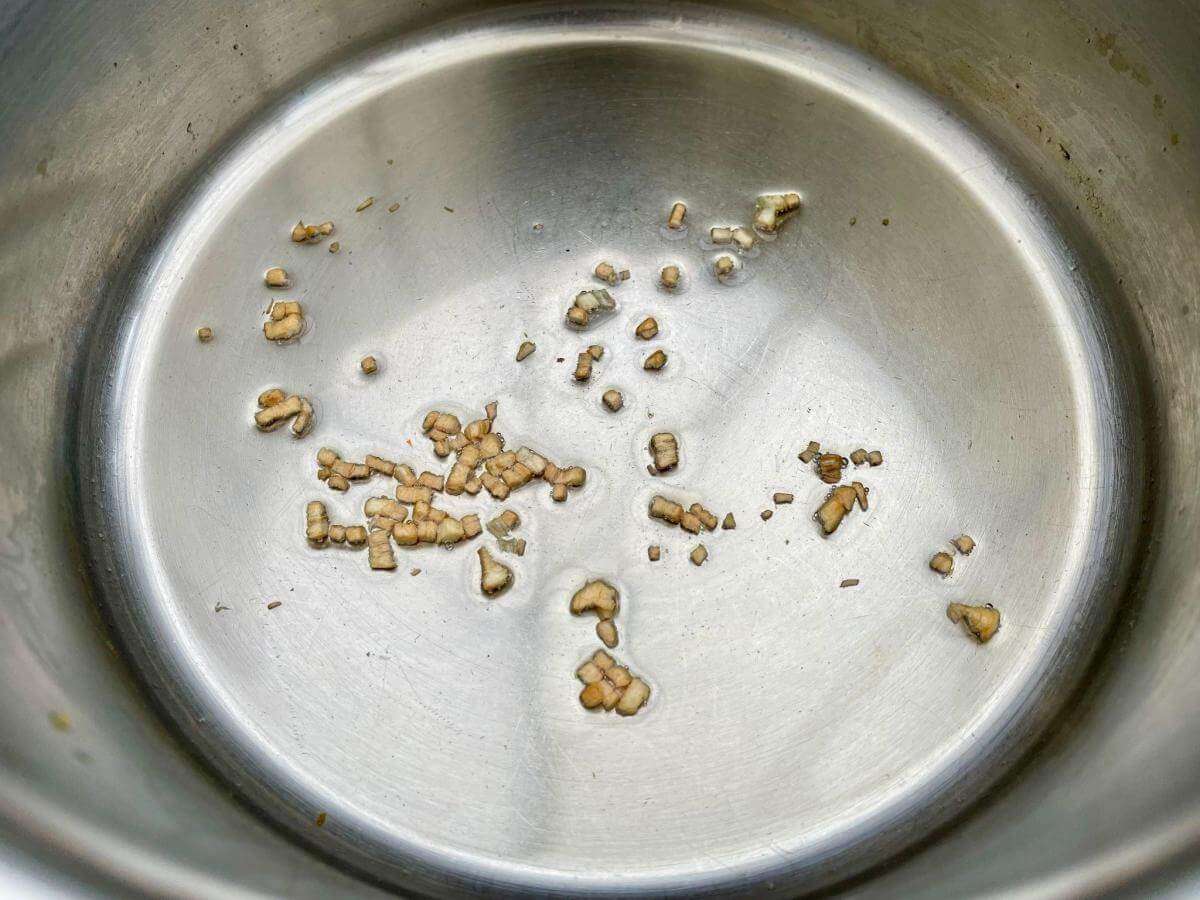 Fried garlic in saucepan.