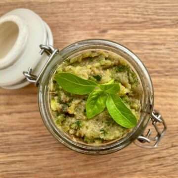 Courgette pesto in jar.