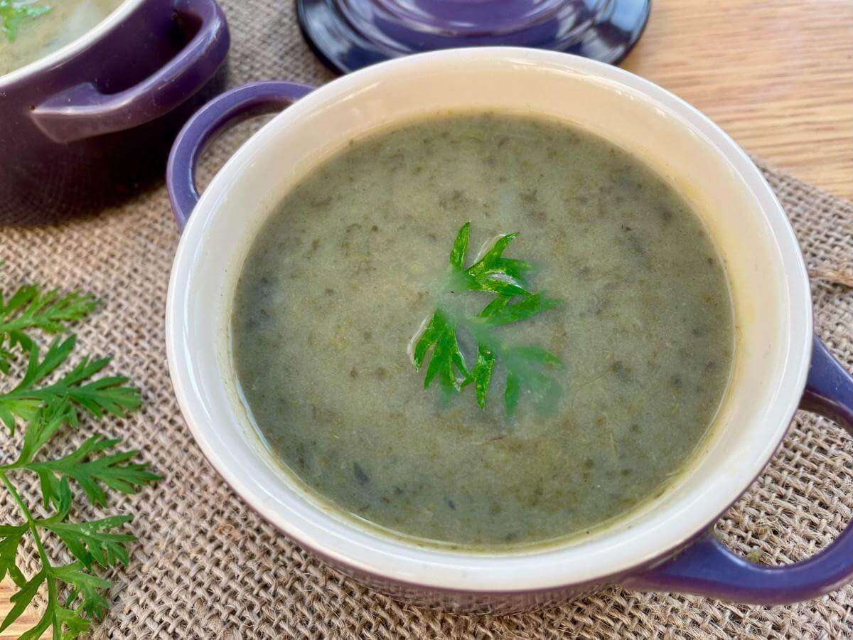 Soup with carrot greens.