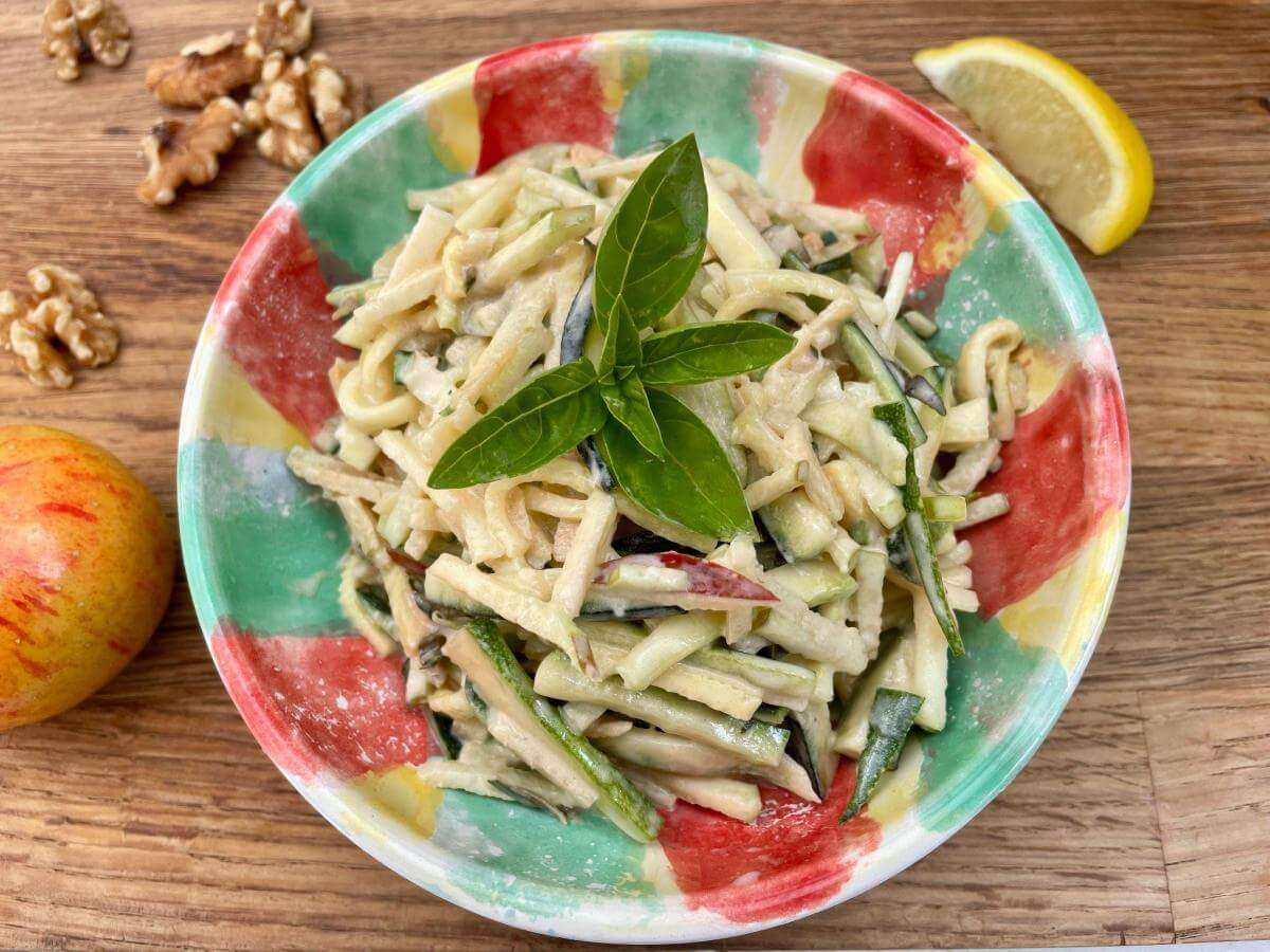 Bowl of courgette and basil slaw.