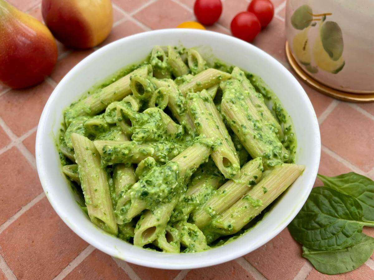 Spinach and cottage cheese pasta.