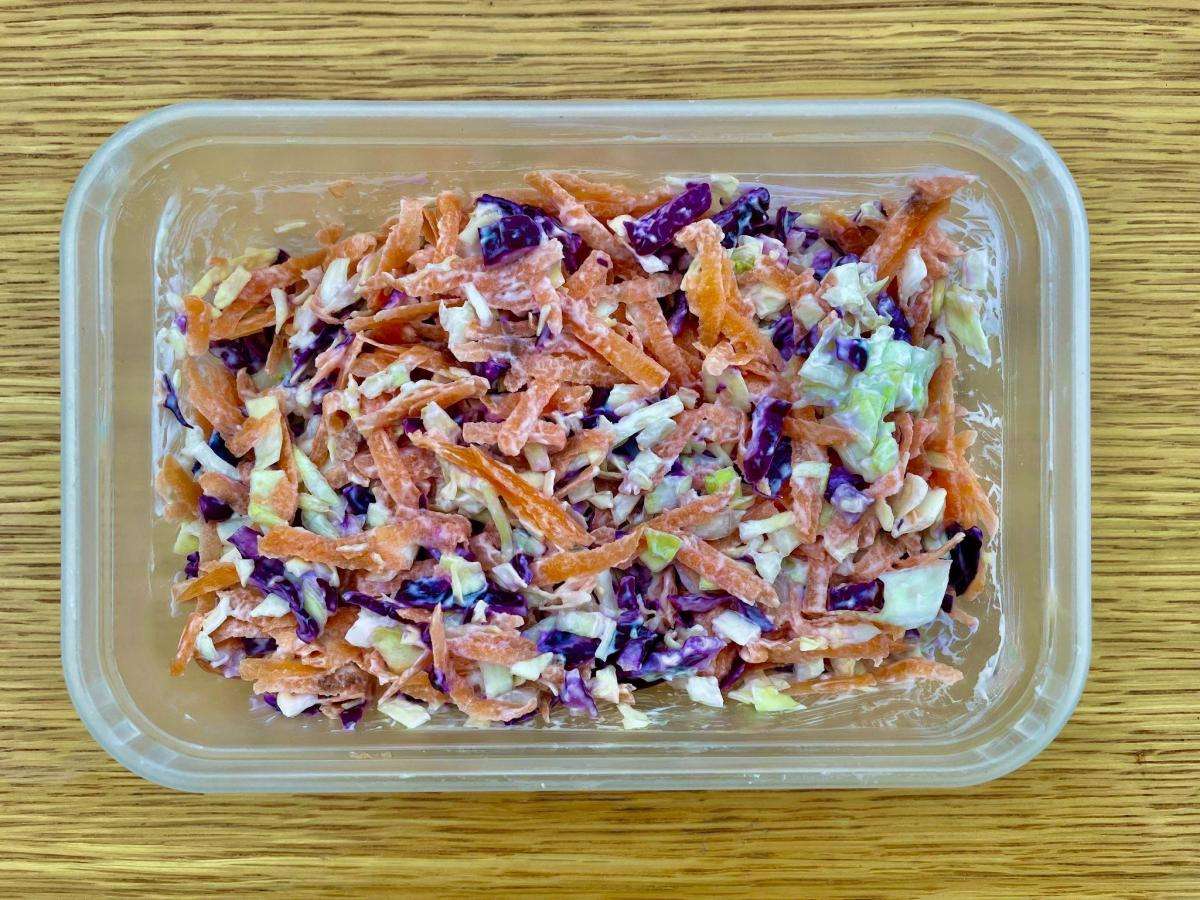 Healthy no mayo coleslaw ready for meal prep.