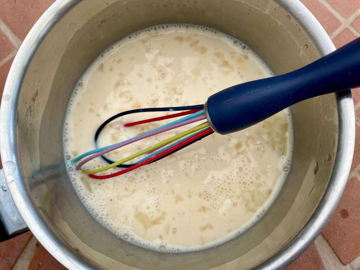 Mix of milk, cornflour and egg in pan.